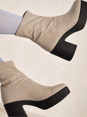 Intentionally Blank Boots Marlowe Empire Platform in Cream Vegan Leather